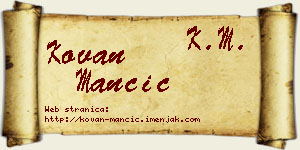 Kovan Mančić vizit kartica